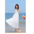 White chiffon ladies style elegant chiffon casual dress